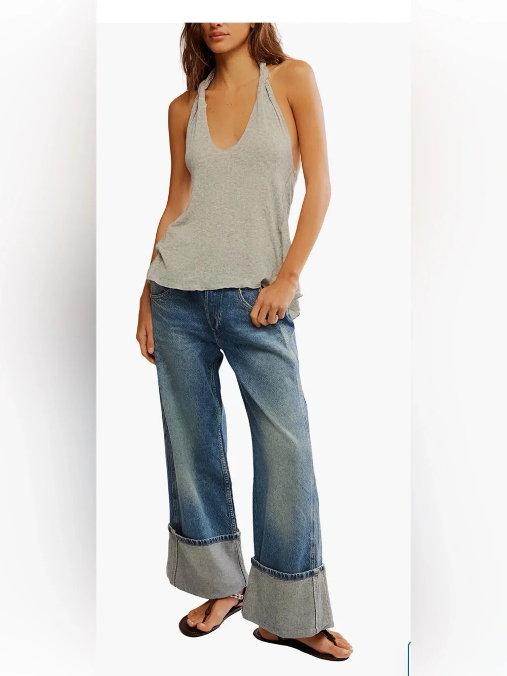 Free People Enough Said Halter Top Heather Gray Size Small